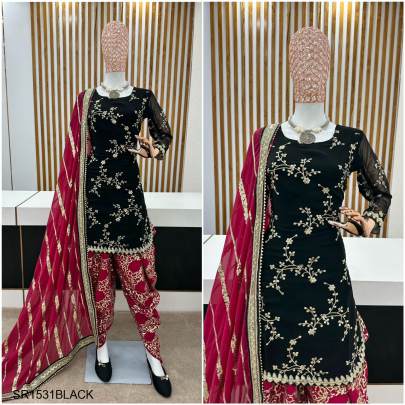 Persenting Patiyala Suit In Georgette With Heavy Embroidery Work Suit In Black SR1531