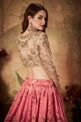 Pink and Beige Organza Lehenga Choli From Floral Vol 1 by Zeel Clothing