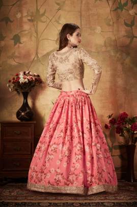 Pink and Beige Organza Lehenga Choli From Floral Vol 1 by Zeel Clothing