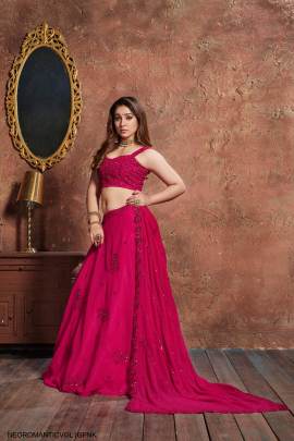 Pink Georgette Lehenga Choli From Neo Romantic Vol 1 by Zeel Clothing