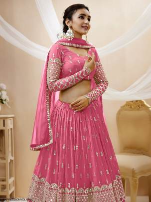 Pink Georgette Sequence Zari Embroidered Work Lehenga Expression Vol 1 by Zeel Clothing