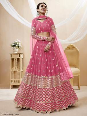 Pink Georgette Sequence Zari Embroidered Work Lehenga Expression Vol 1 by Zeel Clothing