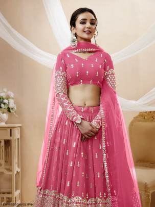 Pink Georgette Sequence Zari Embroidered Work Lehenga Expression Vol 1 by Zeel Clothing