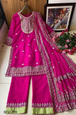 Pink Heavy Georgette Top With Beautiful Fully Embroidered Heavy Georgette Kurti Plazzo