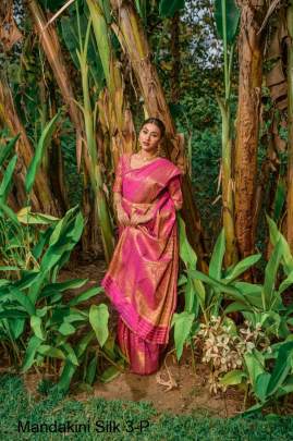 Pink Heavy Litchi Silk With Gold Zari Mandakini Silk 3