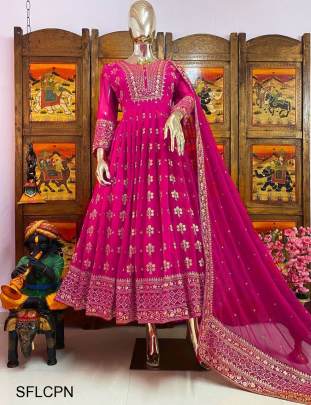 Pink New Designer Embroidery Work FULLY Stitched Fancy Buttons Anarkali