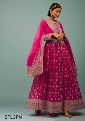 Pink New Designer Embroidery Work FULLY Stitched Fancy Buttons Anarkali