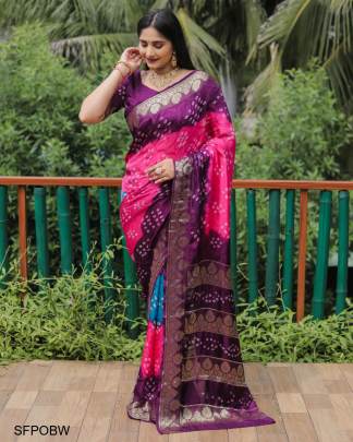 Pink Original Bandhej with Zari Weaving Border With Zari Weaving Rich Pallu 