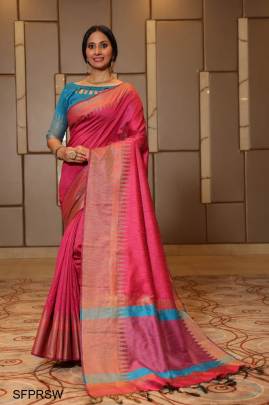 Pink Raw Silk Weaving Saree