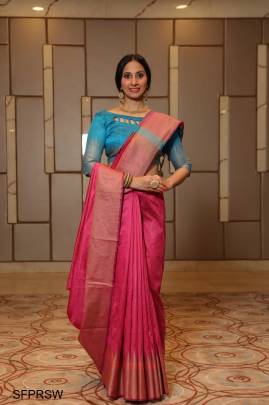 Pink Raw Silk Weaving Saree