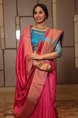 Pink Raw Silk Weaving Saree