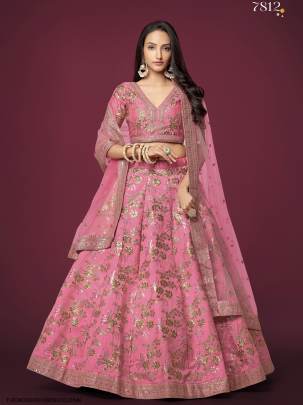 Pink Slub Silk Lehenga Choli From The Modern Vibes Vol 2 by Zeel Clothing