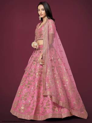 Pink Slub Silk Lehenga Choli From The Modern Vibes Vol 2 by Zeel Clothing