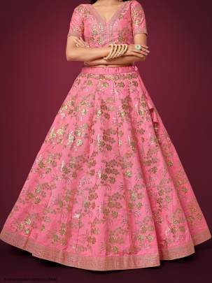 Pink Slub Silk Lehenga Choli From The Modern Vibes Vol 2 by Zeel Clothing