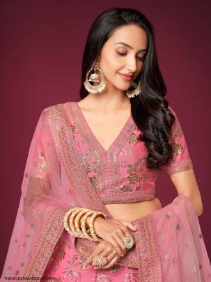 Pink Slub Silk Lehenga Choli From The Modern Vibes Vol 2 by Zeel Clothing