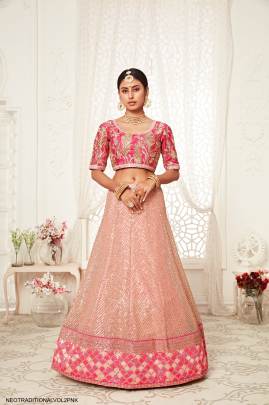 Pink Soft Net Lehenga Choli From Neo Traditional Vol 2 by Zeel Clothing