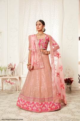 Pink Soft Net Lehenga Choli From Neo Traditional Vol 2 by Zeel Clothing