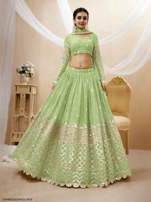 Pista Georgette Sequence Zari Embroidered Work Lehenga Expression Vol 1 by Zeel Clothing