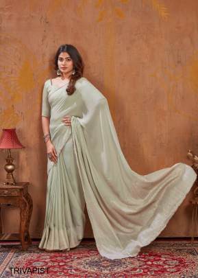 Pista Moss Stich Foil Saree from Triva by Dhaga