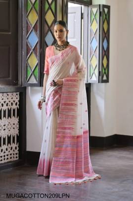 Premium Soft Temple Weaving Ikkat Border Saree in Light Pink