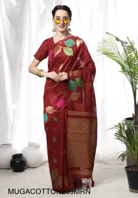 Premium Soft Temple Weaving Ikkat Border Saree in Maroon