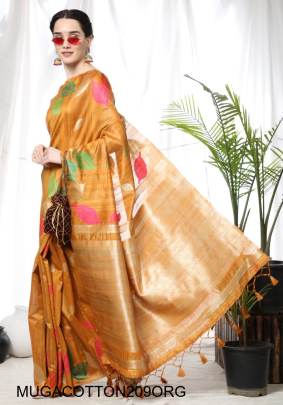 Premium Soft Temple Weaving Ikkat Border Saree in Orange