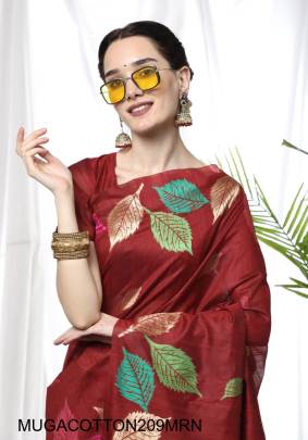 Premium Soft Temple Weaving Ikkat Border Saree in Maroon