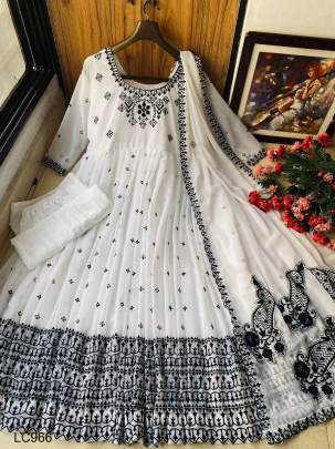 Presenting New Designer Black Embroidered Anarkali White Fancy Gown For Marrige Function LC966