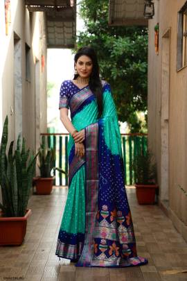 Pure Bandhej Silk Saree in Light Rama Green