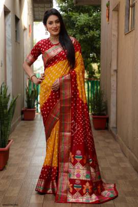 Pure Bandhej Silk Saree in Orange