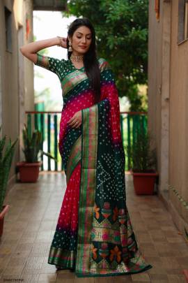 Pure Bandhej Silk Saree in Pink