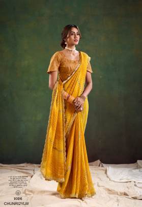 Pure Chiffon with Cutwork Embroidery Saree in Turmeric Yellow