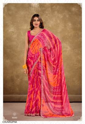 Pure Chiffon with Cutwork Embroidery Saree in Pink