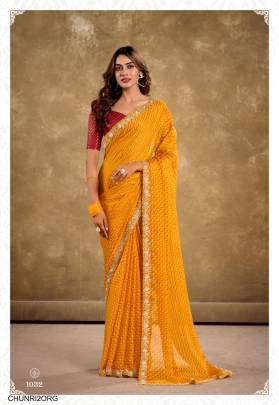 Pure Chiffon with Cutwork Embroidery Saree in Orange