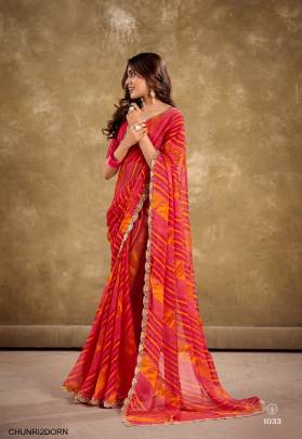 Pure Chiffon with Cutwork Embroidery Saree in Dark Orange