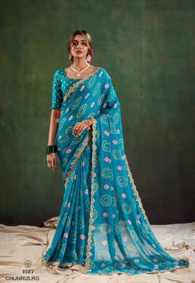 Pure Chiffon with Cutwork Embroidery Saree in Light Rama Green