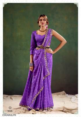 Pure Chiffon with Cutwork Embroidery Saree in Light Purple