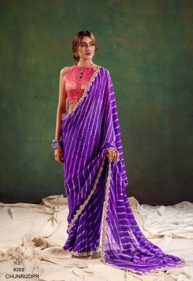 Pure Chiffon with Cutwork Embroidery Saree in Dark Purple