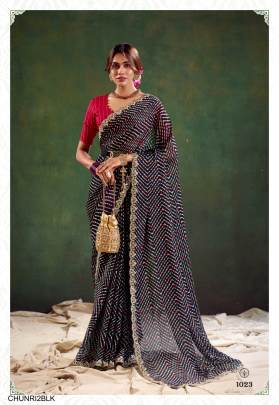 Pure Chiffon with Cutwork Embroidery Saree in Black