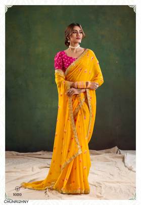 Pure Chiffon with Cutwork Embroidery Saree in Honey Yellow