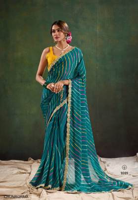 Pure Chiffon with Cutwork Embroidery Saree in Rama