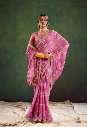 Pure Chiffon with Cutwork Embroidery Saree in Light Pink