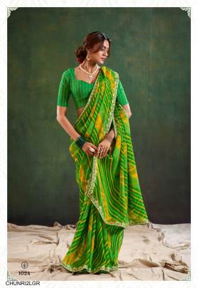 Pure Chiffon with Cutwork Embroidery Saree in Light Green