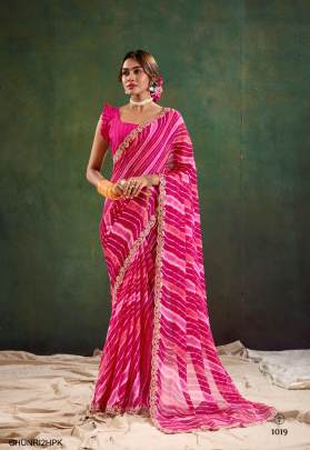 Pure Chiffon with Cutwork Embroidery Saree in Hot Pink