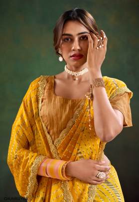 Pure Chiffon with Cutwork Embroidery Saree in Turmeric Yellow