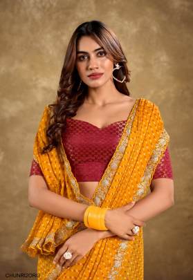 Pure Chiffon with Cutwork Embroidery Saree in Orange