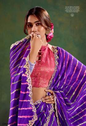 Pure Chiffon with Cutwork Embroidery Saree in Dark Purple