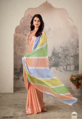 Pure Jari Chiffon Saree in Light Orange