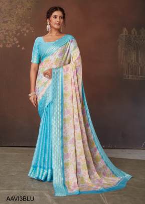 Pure Jari Chiffon with Weaving Border in Blue