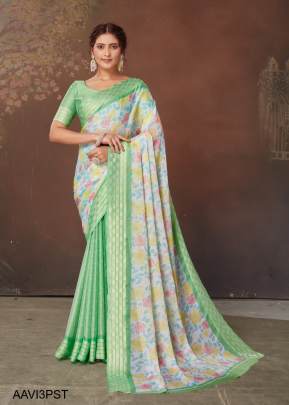 Pure Jari Chiffon with Weaving Border in Pista